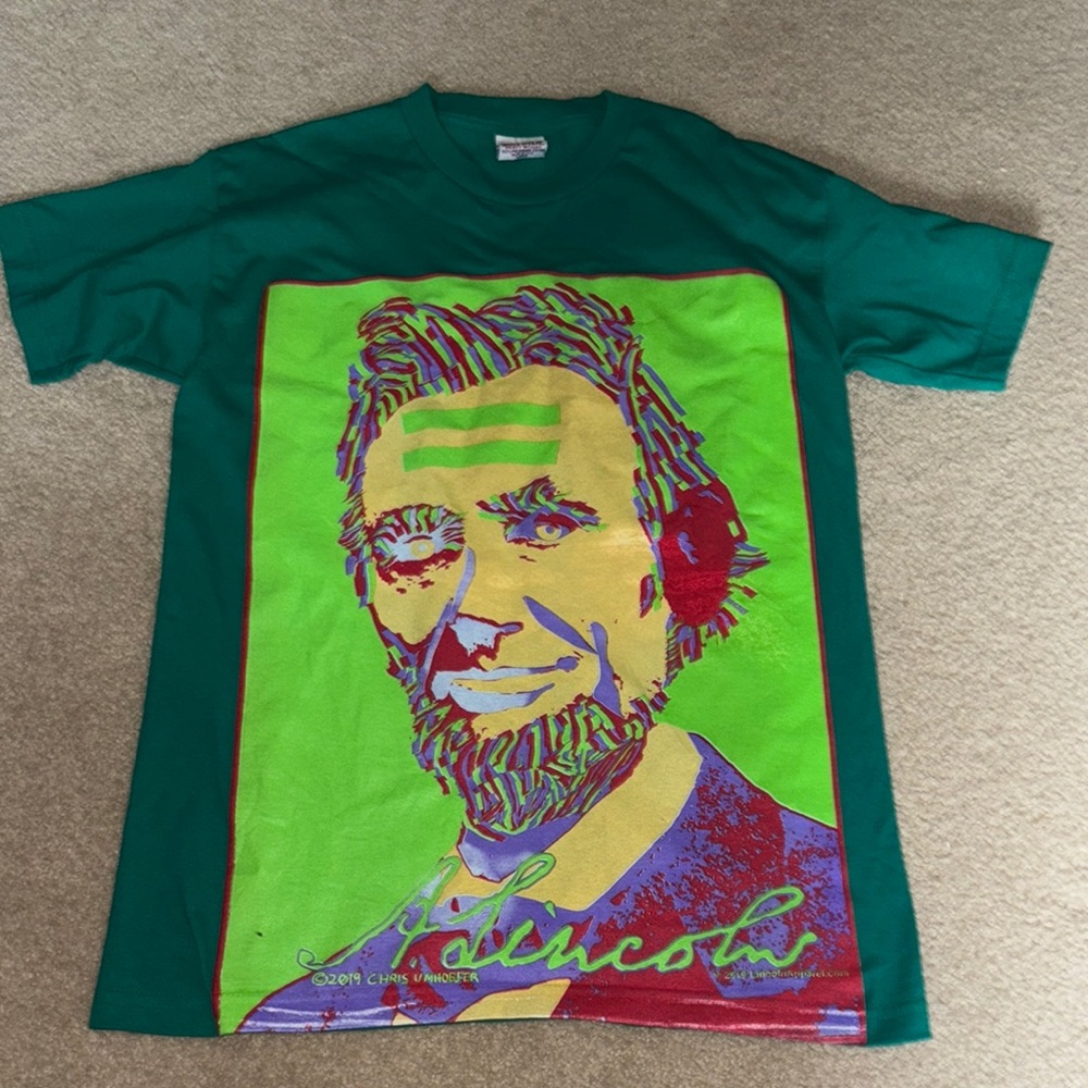 Graphic Teal T-Shirt with Abraham Lincoln Design